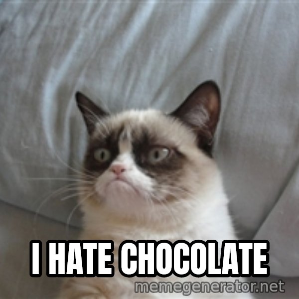 Grumpy cat 5 meme: I HATE CHOCOLATE